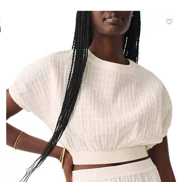 Faherty  Cala Windowpane top XS Color tan Egret  SKU 9904850 NWT - Picture 7 of 9